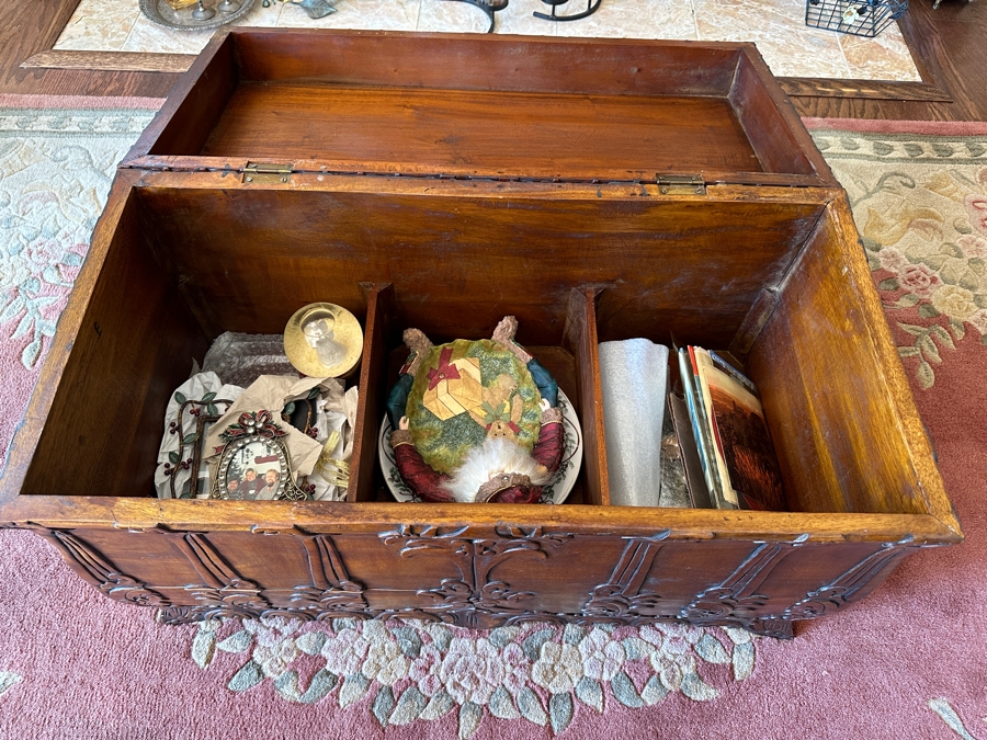 Vintage Beautifully Carved Wooden Chest With Removable Tray 31W X 15D X 19H [Photo 7]