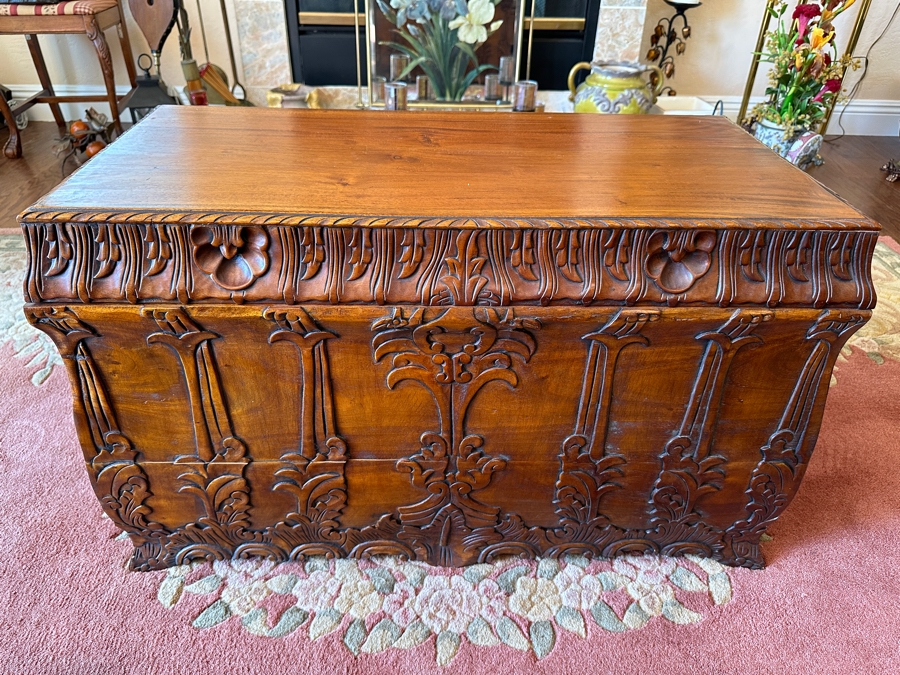 Vintage Beautifully Carved Wooden Chest With Removable Tray 31W X 15D X 19H [Photo 3]