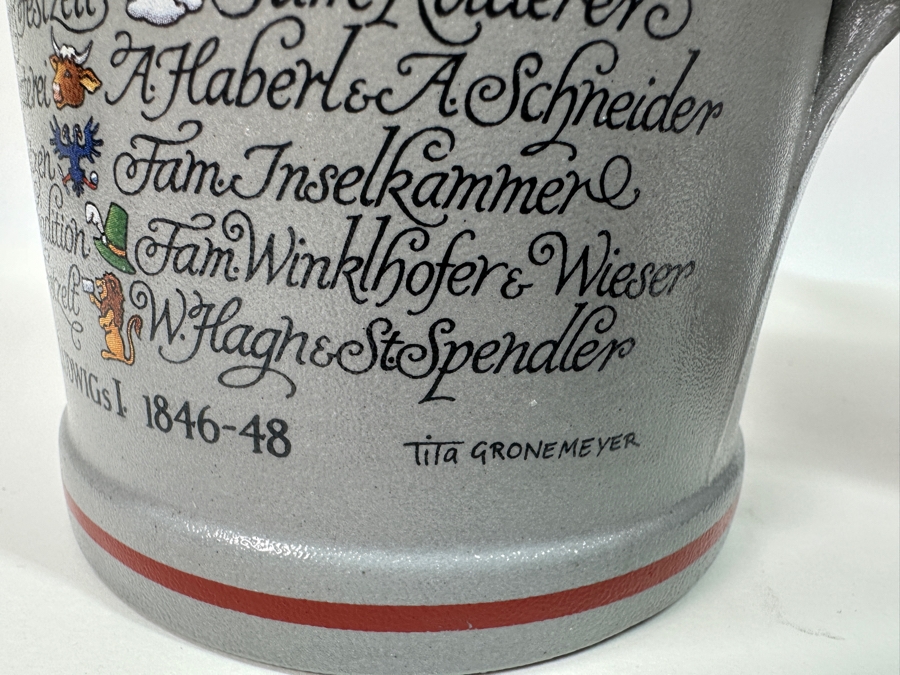Pair Of Limited Edition Official Munich Oktoberfest 2017 Lola Montez Salt Glaze Ceramic German Beer Mugs Wirtekrug 2017 7.5H 1L Retails $180 [Photo 6]