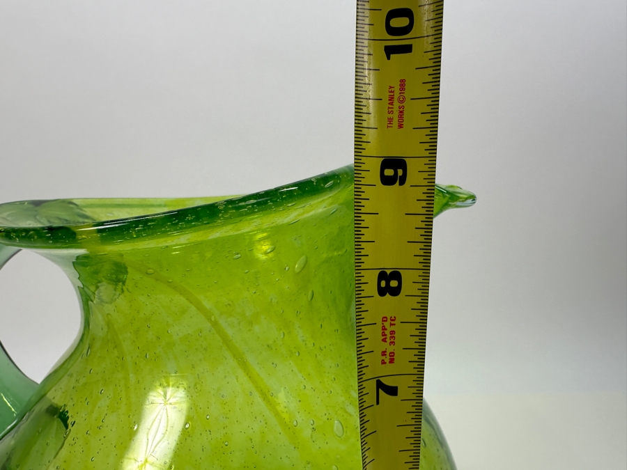 Handblown Art Glass Green Glass Pitcher 9H [Photo 4]