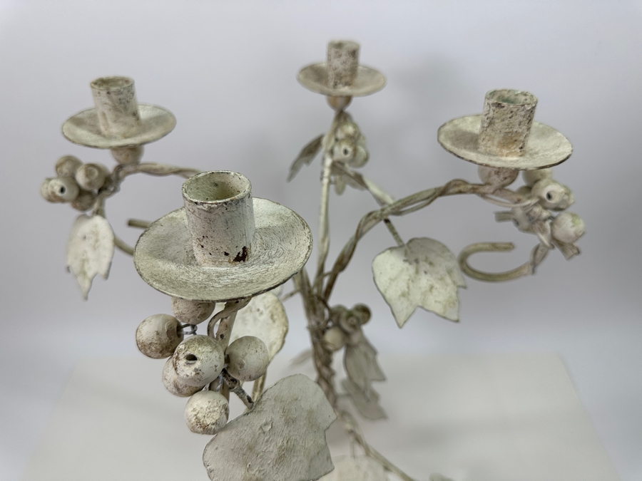 Painted White Metal Candelabra With Grape Vine Motif 18.5H [Photo 2]