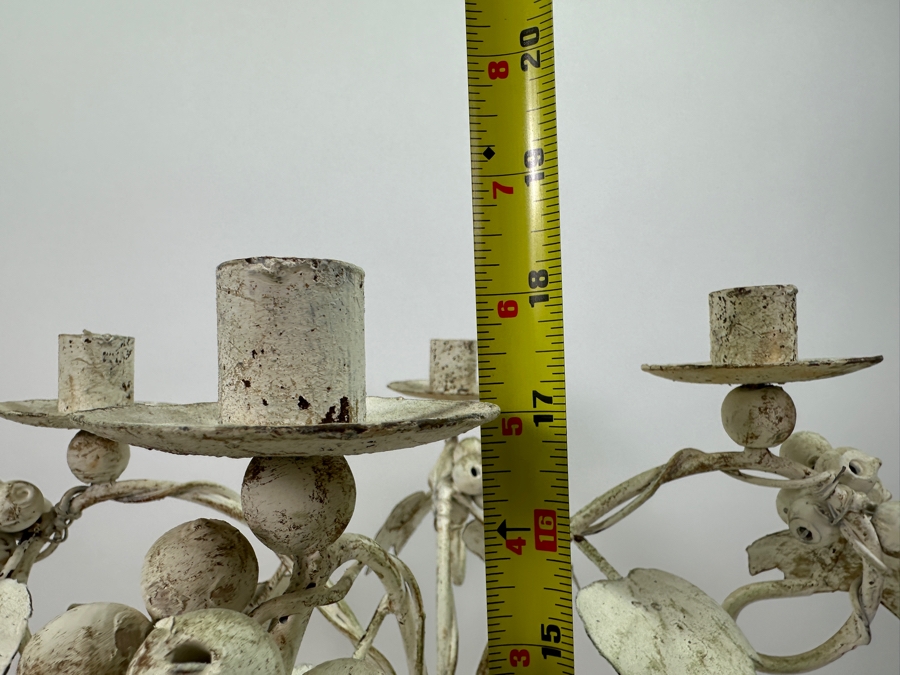 Painted White Metal Candelabra With Grape Vine Motif 18.5H [Photo 4]