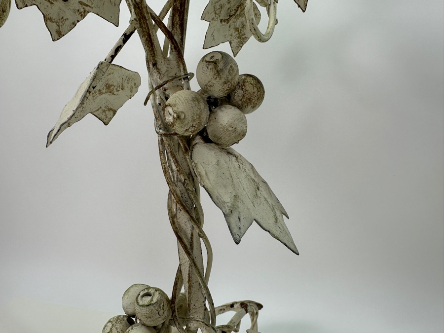 Painted White Metal Candelabra With Grape Vine Motif 18.5H [Photo 3]