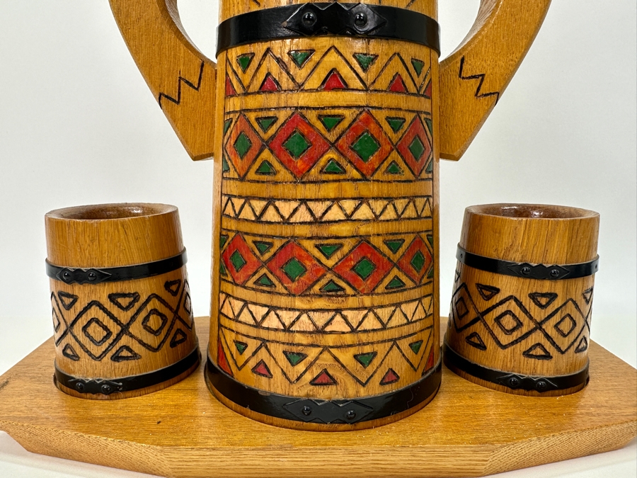 Russian Wooden Tray Pitcher and Glasses 14'H [Photo 2]