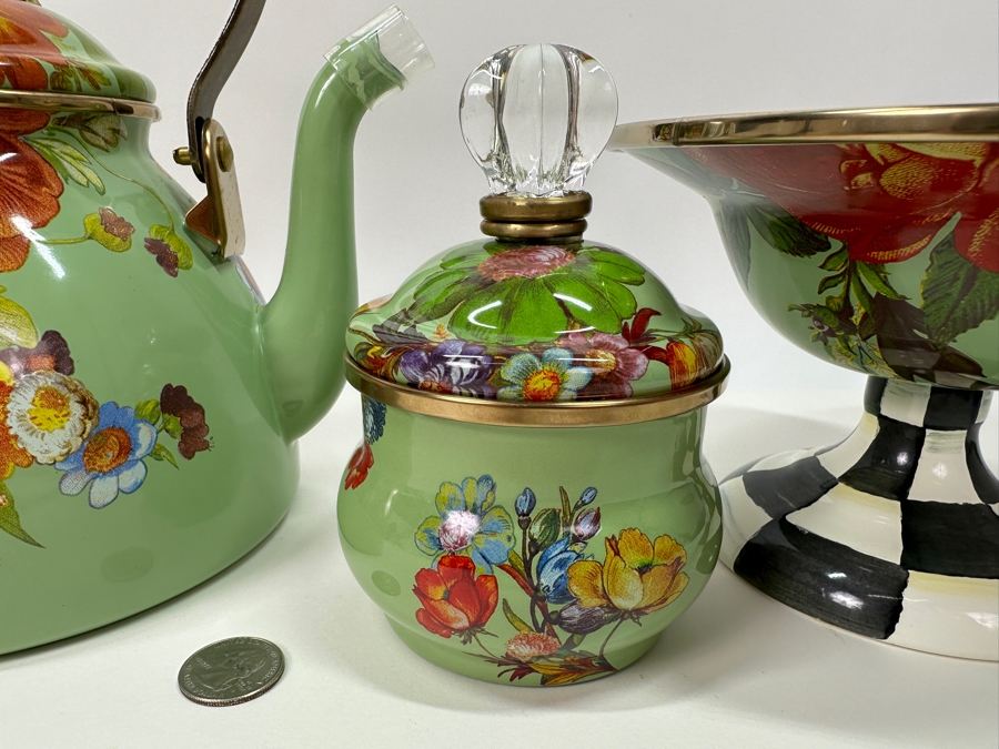 MACKENZiE-CHiLDS Metal/Enamel Flower Market Lidded Sugar Bowl, Teapot and Footed Bowl [Photo 3]