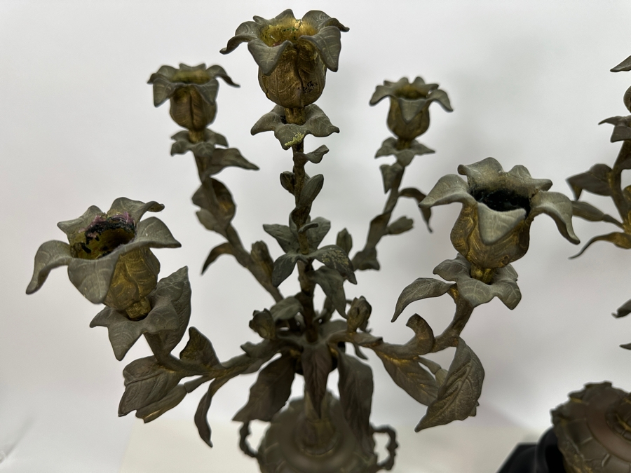 Pair of Vintage Gilt Brass Candelabra with Marble Base 22'H [Photo 7]