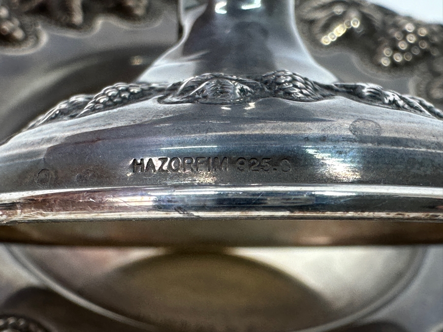 Sterling Silver Hazorfim Kiddush Set Repousse Grape Vine Motif Goblet With Sterling Silver Saucer 6H 189g [Photo 7]