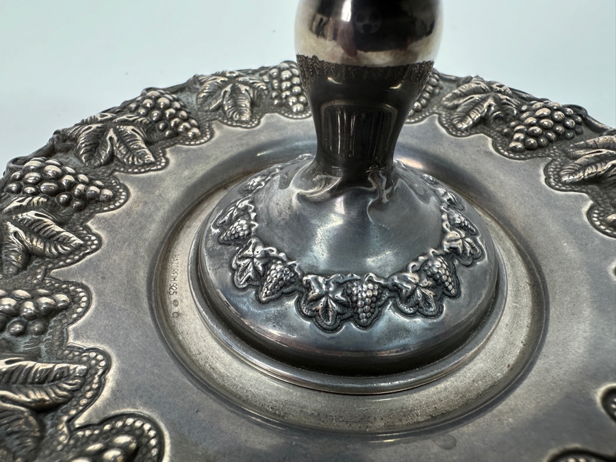 Sterling Silver Hazorfim Kiddush Set Repousse Grape Vine Motif Goblet With Sterling Silver Saucer 6H 189g [Photo 3]