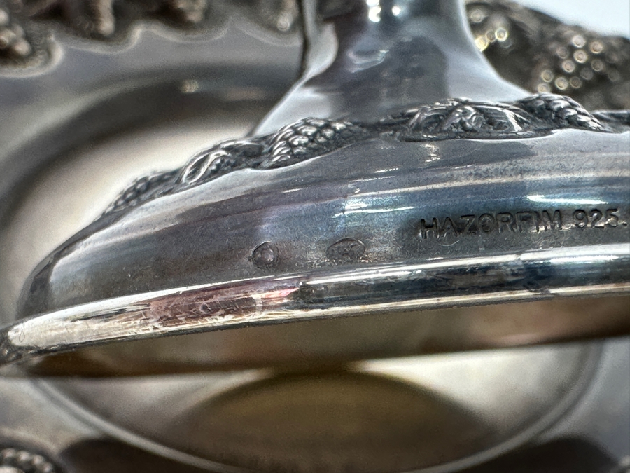 Sterling Silver Hazorfim Kiddush Set Repousse Grape Vine Motif Goblet With Sterling Silver Saucer 6H 189g [Photo 8]