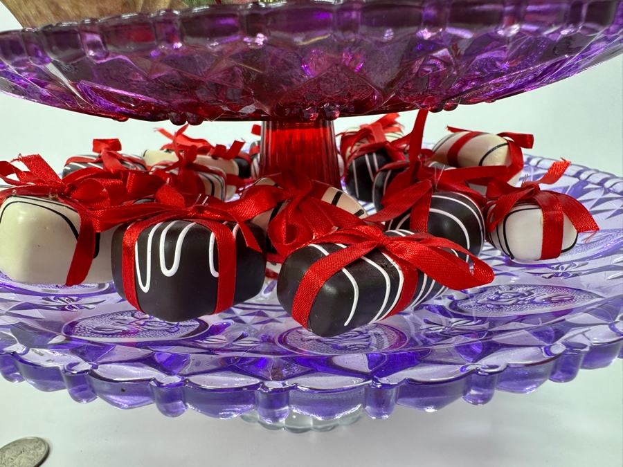 3-Tier Purple Glass Dessert Stand With Artificial Decorative Deserts / Candies 9H [Photo 4]