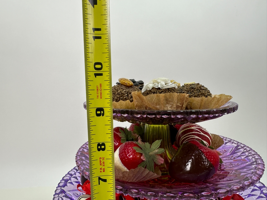 3-Tier Purple Glass Dessert Stand With Artificial Decorative Deserts / Candies 9H [Photo 7]