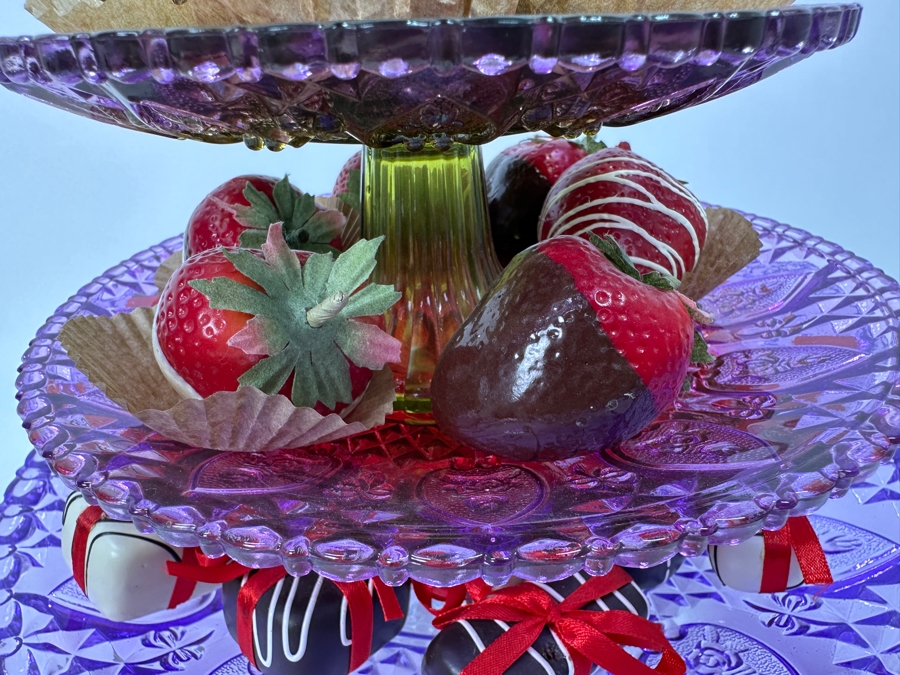 3-Tier Purple Glass Dessert Stand With Artificial Decorative Deserts / Candies 9H [Photo 5]