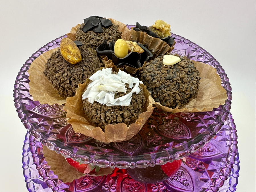 3-Tier Purple Glass Dessert Stand With Artificial Decorative Deserts / Candies 9H [Photo 6]