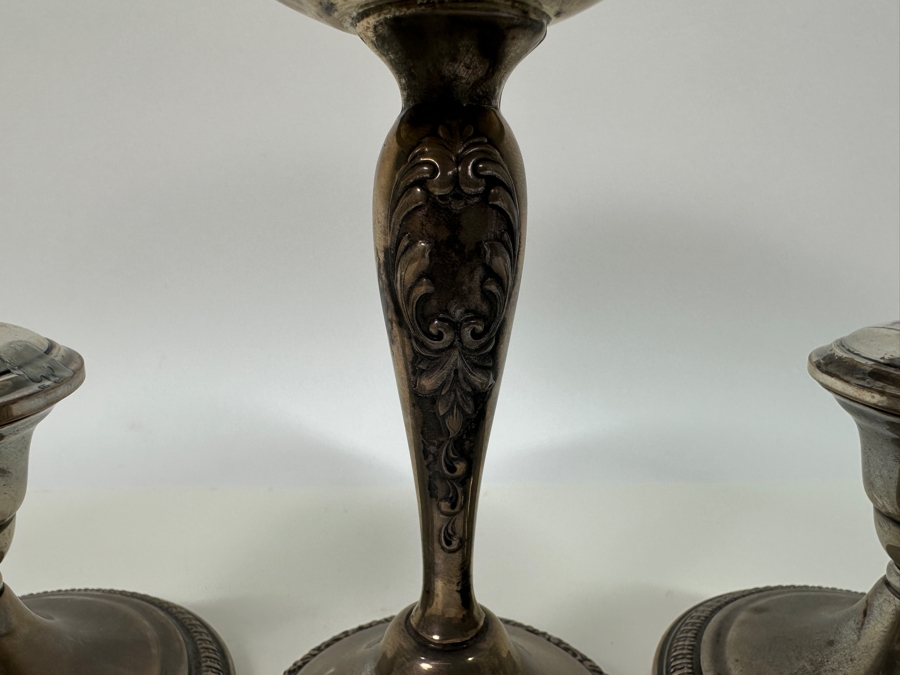 Weighted Sterling Candlesticks and Footed Dish 6'H/3.75'H [Photo 4]