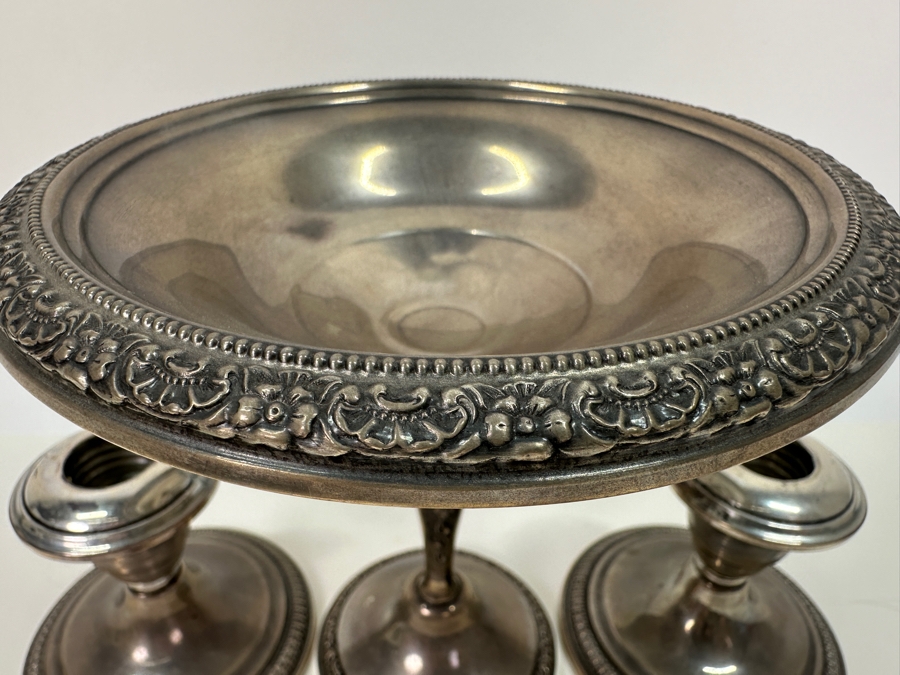 Weighted Sterling Candlesticks and Footed Dish 6'H/3.75'H [Photo 3]