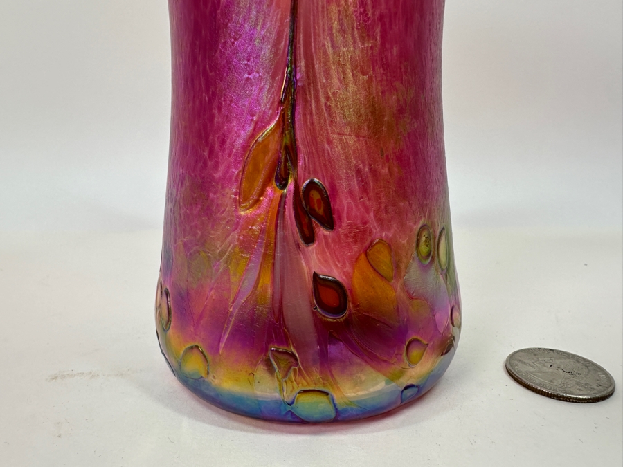Vintage Iridescent Hand Blown Art Glass Eye Vase 8.5'H [Photo 4]