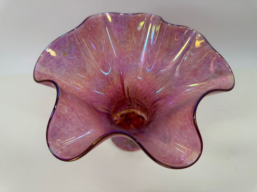 Vintage Iridescent Hand Blown Art Glass Eye Vase 8.5'H [Photo 3]