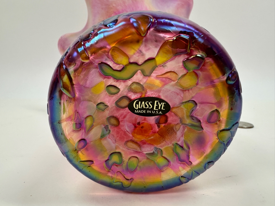 Vintage Iridescent Hand Blown Art Glass Eye Vase 8.5'H [Photo 5]