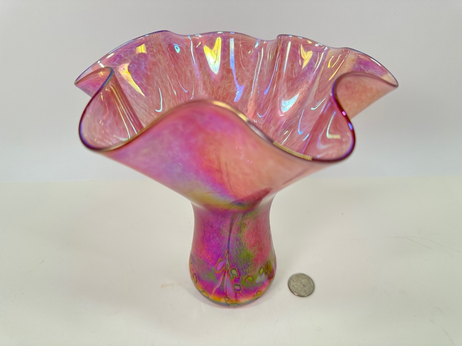 Vintage Iridescent Hand Blown Art Glass Eye Vase 8.5'H [Photo 2]