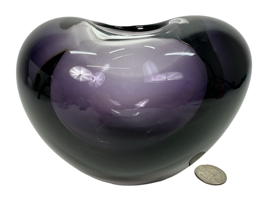 Vintage Holmegaard Glasværk Purple Heart Vase Signed HG5 PL 3412 6'W x 4.5'H [Photo 1]