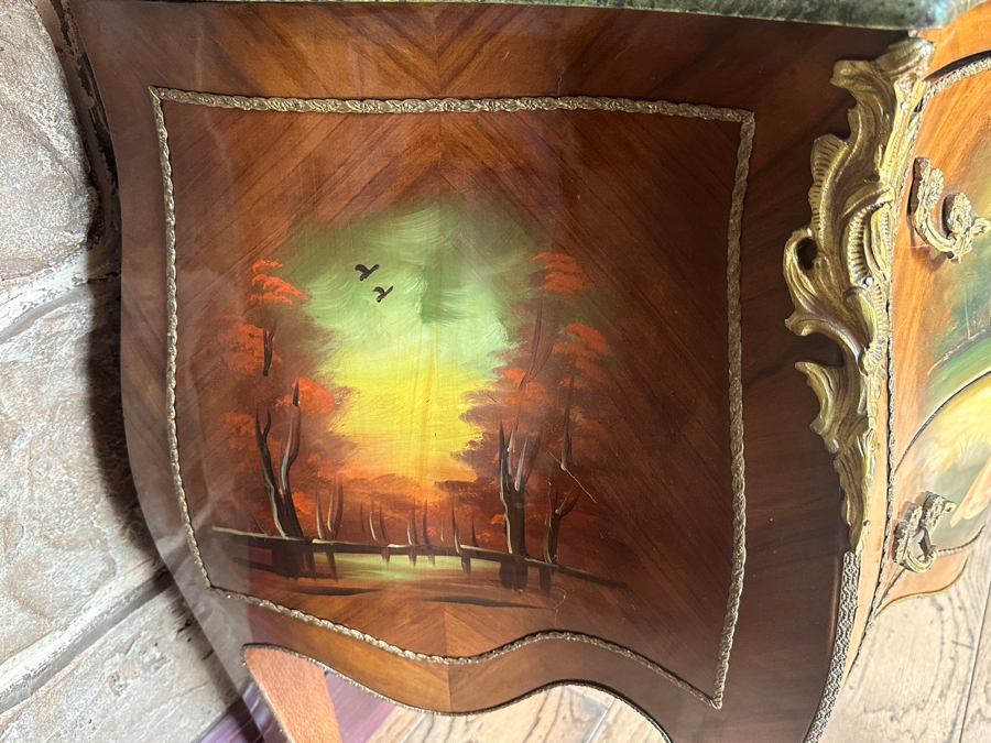 Hand Painted Serpentine Front Marble Top Chest Of Drawers 32.5W X 18.5D X 32.5H [Photo 5]