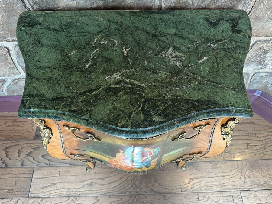 Hand Painted Serpentine Front Marble Top Chest Of Drawers 32.5W X 18.5D X 32.5H [Photo 10]