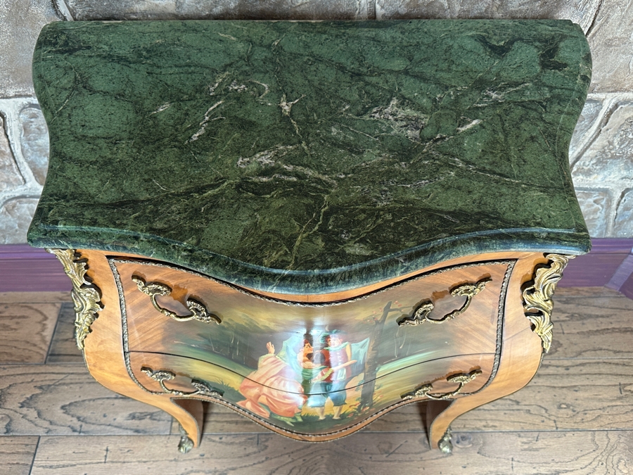 Hand Painted Serpentine Front Marble Top Chest Of Drawers 32.5W X 18.5D X 32.5H [Photo 7]