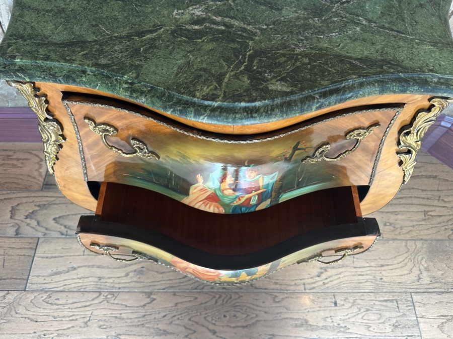 Hand Painted Serpentine Front Marble Top Chest Of Drawers 32.5W X 18.5D X 32.5H [Photo 9]