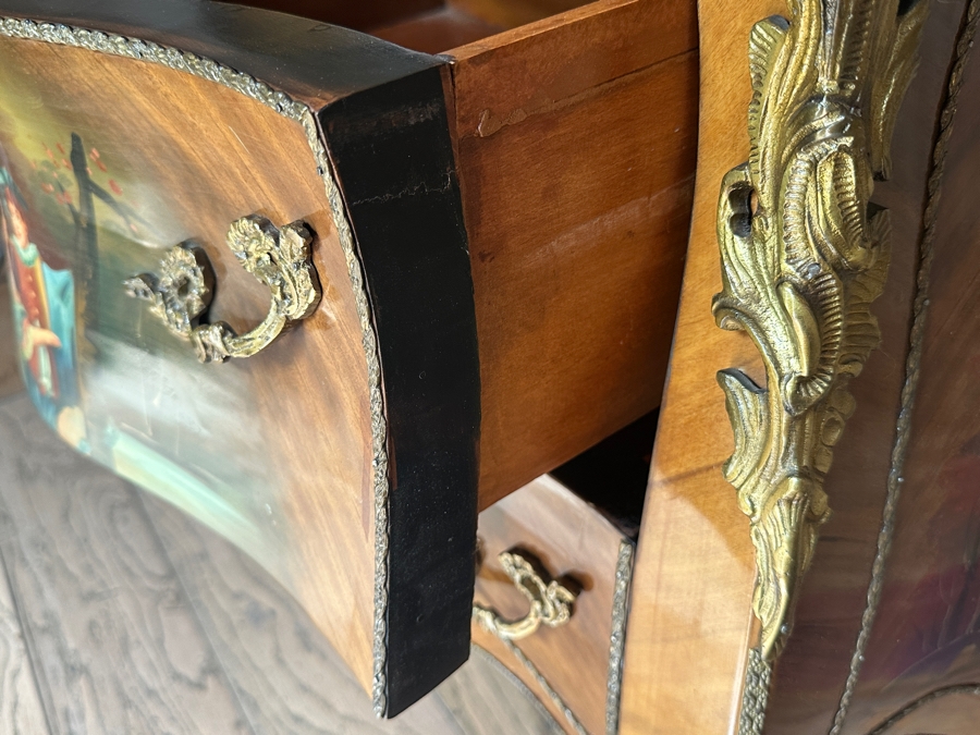 Hand Painted Serpentine Front Marble Top Chest Of Drawers 32.5W X 18.5D X 32.5H [Photo 8]