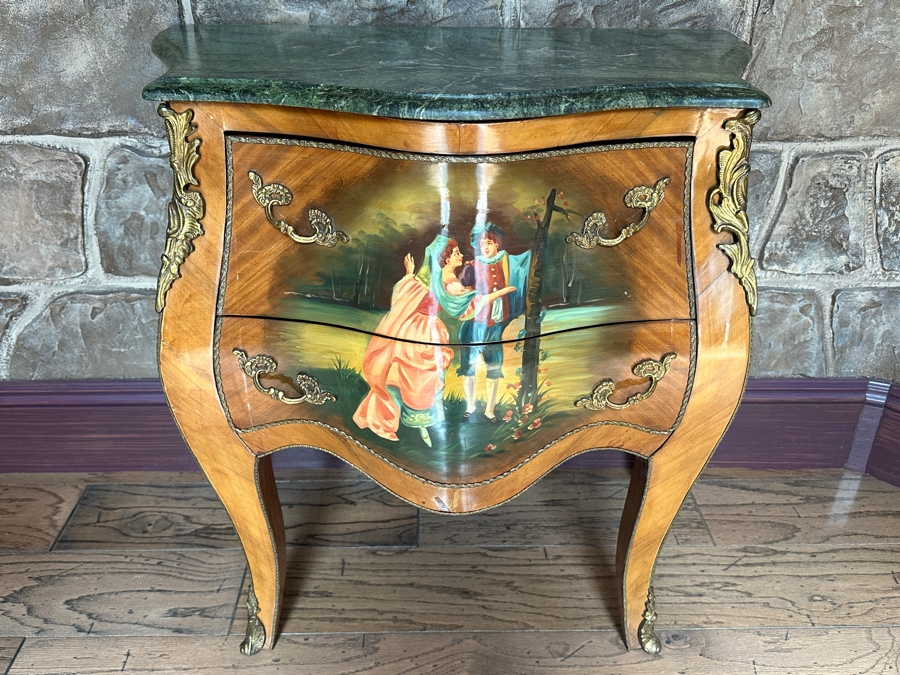 Hand Painted Serpentine Front Marble Top Chest Of Drawers 32.5W X 18.5D X 32.5H [Photo 3]