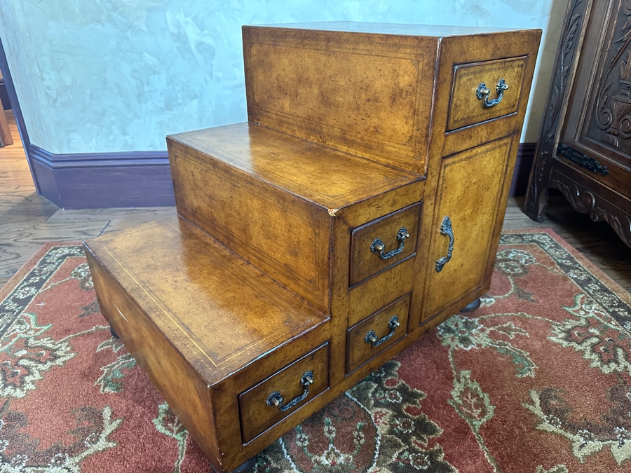 Leather Wrapped Japanese Style Step Tansu Chest With 8 Drawers And 2 Cabinets 20W X 28D X 24H [Photo 2]