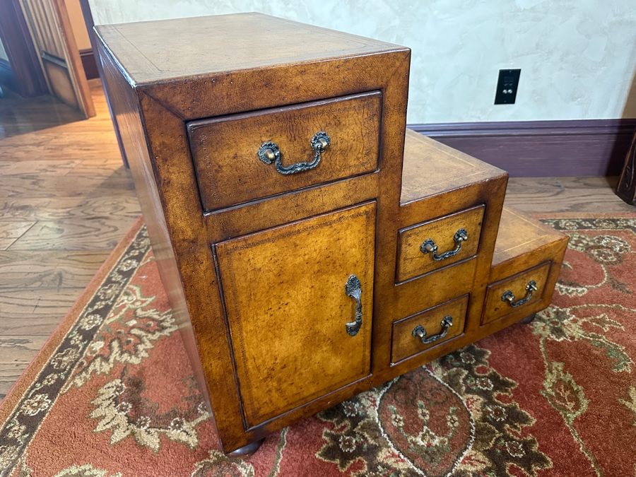 Leather Wrapped Japanese Style Step Tansu Chest With 8 Drawers And 2 Cabinets 20W X 28D X 24H [Photo 9]