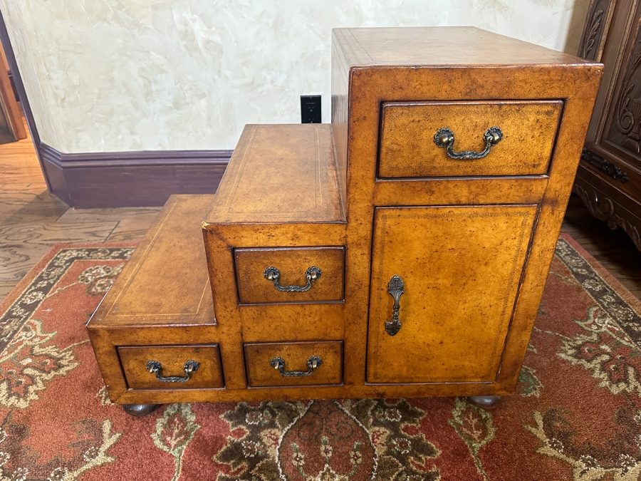 Leather Wrapped Japanese Style Step Tansu Chest With 8 Drawers And 2 Cabinets 20W X 28D X 24H [Photo 3]