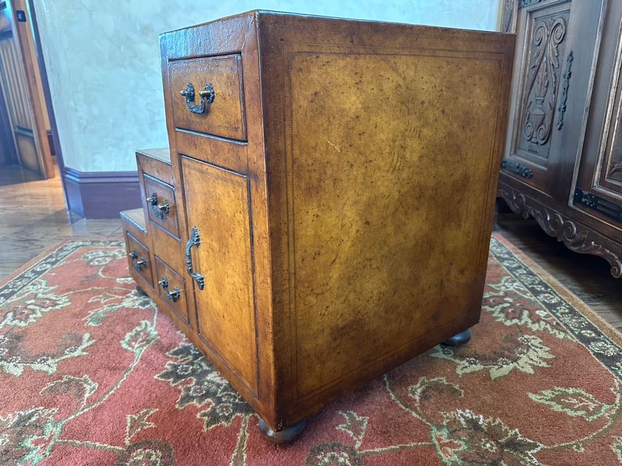 Leather Wrapped Japanese Style Step Tansu Chest With 8 Drawers And 2 Cabinets 20W X 28D X 24H [Photo 7]