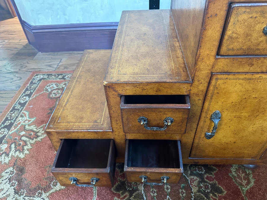 Leather Wrapped Japanese Style Step Tansu Chest With 8 Drawers And 2 Cabinets 20W X 28D X 24H [Photo 6]