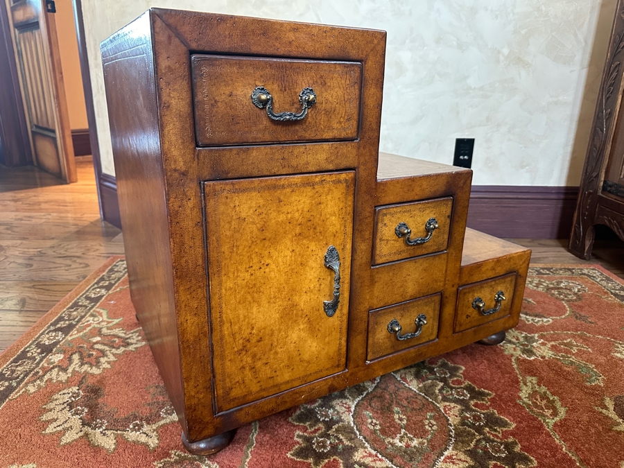 Leather Wrapped Japanese Style Step Tansu Chest With 8 Drawers And 2 Cabinets 20W X 28D X 24H [Photo 8]