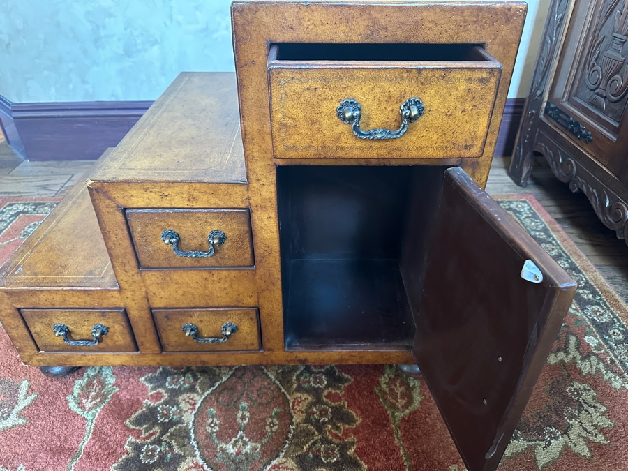 Leather Wrapped Japanese Style Step Tansu Chest With 8 Drawers And 2 Cabinets 20W X 28D X 24H [Photo 5]
