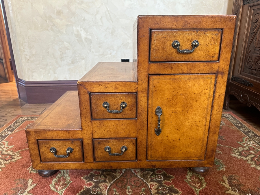 Leather Wrapped Japanese Style Step Tansu Chest With 8 Drawers And 2 Cabinets 20W X 28D X 24H [Photo 4]