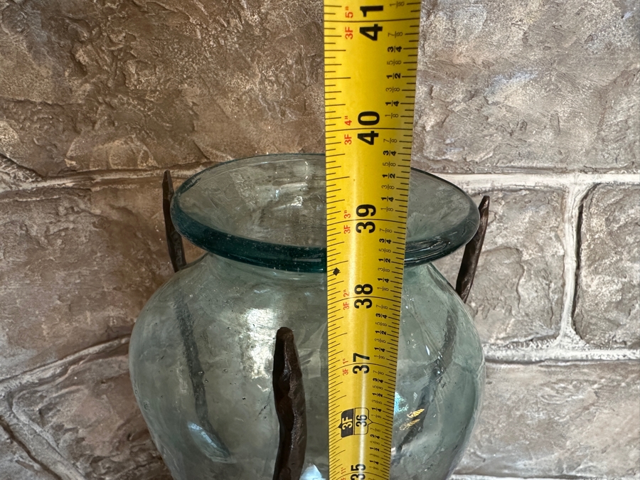 Pair Of Large Metal Sculptural Vase Holders With Glass Vases 39H [Photo 6]