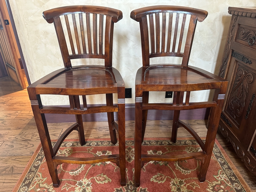 Pair Of Wooden Barstools 29'H Seat Height [Photo 2]