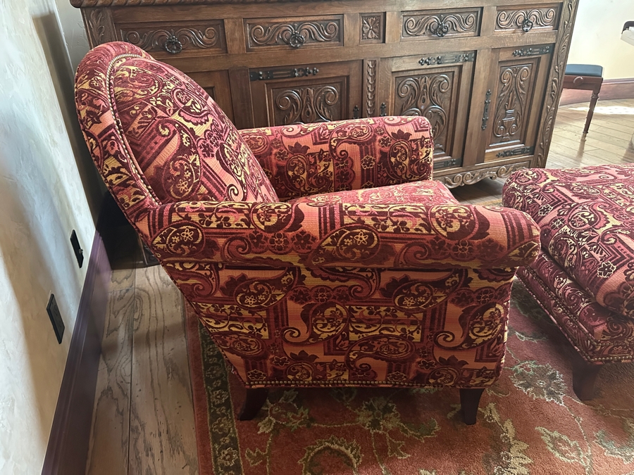 Upholstered Armchair and Ottoman with Nailheads 35.5'W x 38'D x 37'H [Photo 3]