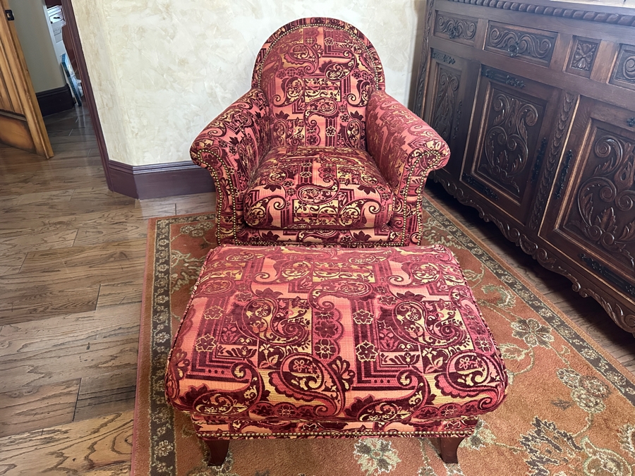 Upholstered Armchair and Ottoman with Nailheads 35.5'W x 38'D x 37'H [Photo 2]