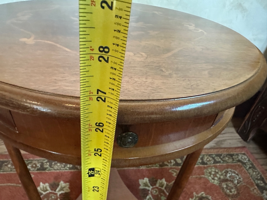 Inlaid Wooden Italian Marquetry Side Table with Drawer 17'W x 27'H [Photo 8]