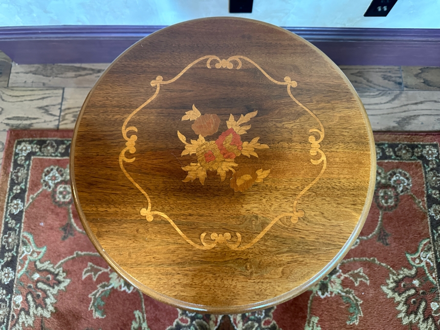 Inlaid Wooden Italian Marquetry Side Table with Drawer 17'W x 27'H [Photo 3]