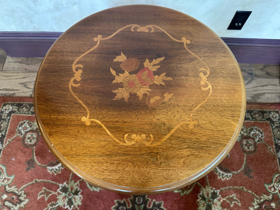 Inlaid Wooden Italian Marquetry Side Table with Drawer 17'W x 27'H [Photo 2]