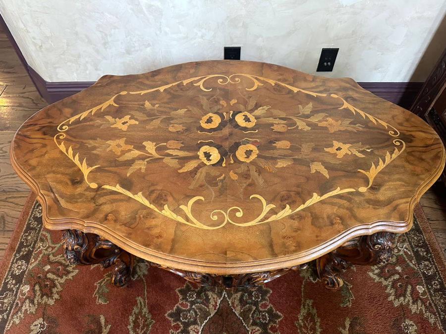 Inlaid Wooden Italian Marquetry Coffee Table 43'W x 27'D x 20.5H [Photo 2]