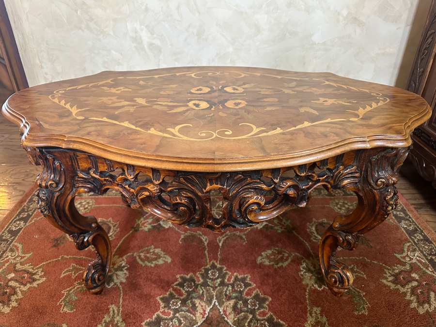 Inlaid Wooden Italian Marquetry Coffee Table 43'W x 27'D x 20.5H [Photo 3]