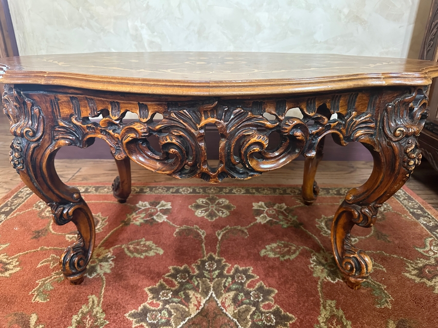 Inlaid Wooden Italian Marquetry Coffee Table 43'W x 27'D x 20.5H [Photo 4]