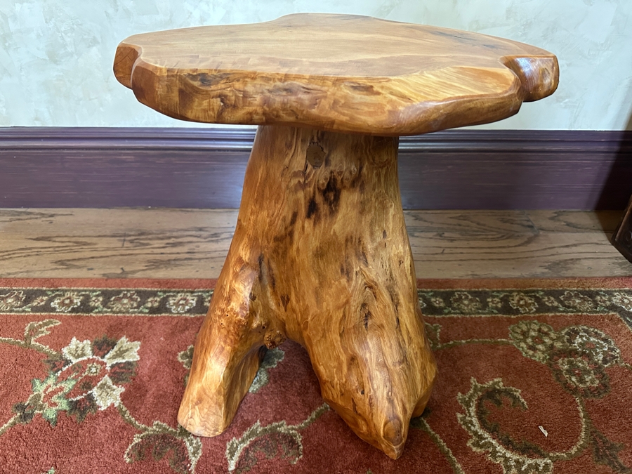 Organic Sculptural Wooden Side Table 16.5'W x 13'D x 19'H [Photo 2]