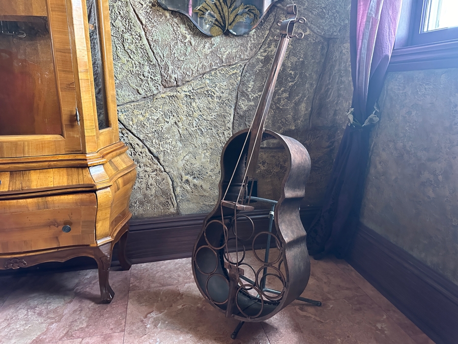 Freestanding Custom Wrought Iron Cello Wine Rack - Heavy! [Photo 3]